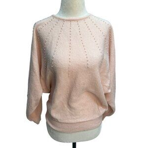 Vintage Pink Batwing Y2K Pearl Embellished Sweater Size S/M